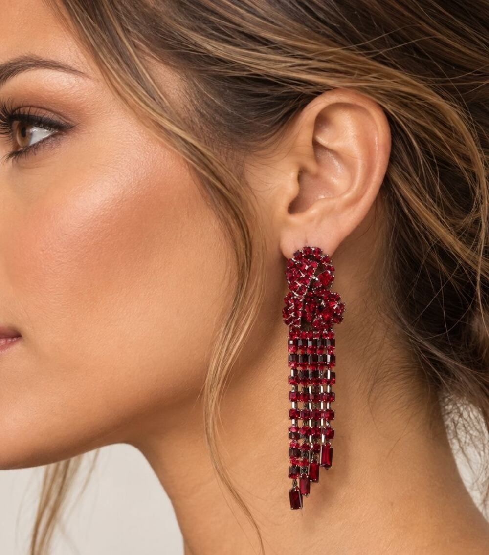 Free People Follow The Rhythm Rhinestone Earrings Silver Red